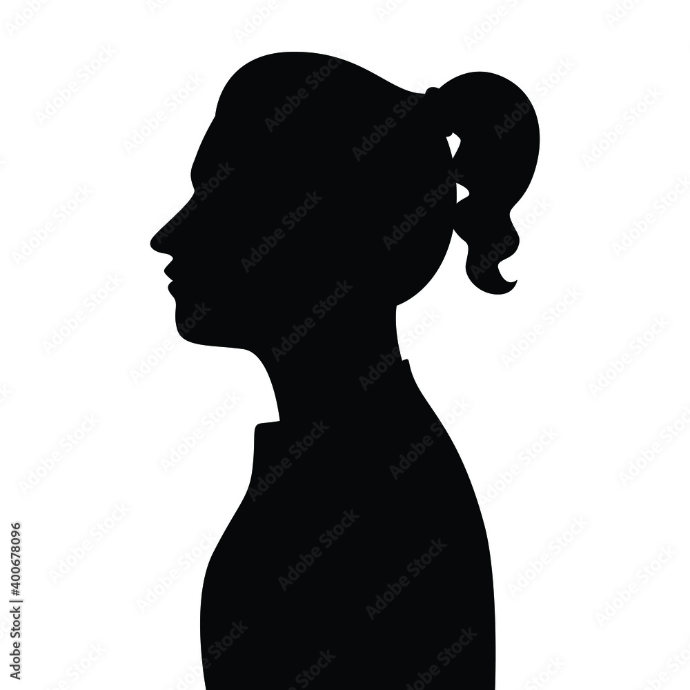 Young girl silhouette vector, black and white people.