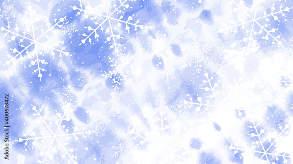 Winter blue background with snowflakes. Vector Illustration. Merry Christmas and Happy New Year greeting card design with white snow on blue background.