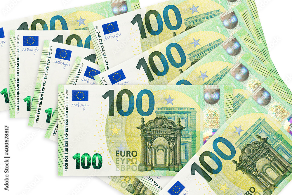 Hundred euro banknotes isolated on white background Hundred euro banknotes isolated on white background