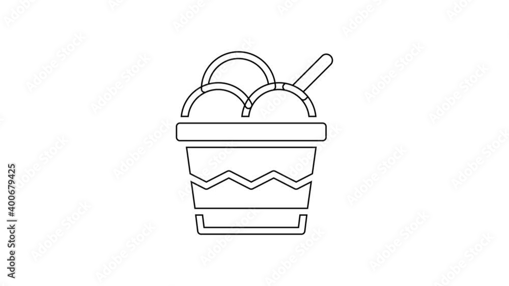 Black line Ice cream in the bowl icon isolated on white background. Sweet symbol. 4K Video motion graphic animation Black line Ice cream in the bowl icon isolated on white background. Sweet symbol. 4K Video motion graphic animation