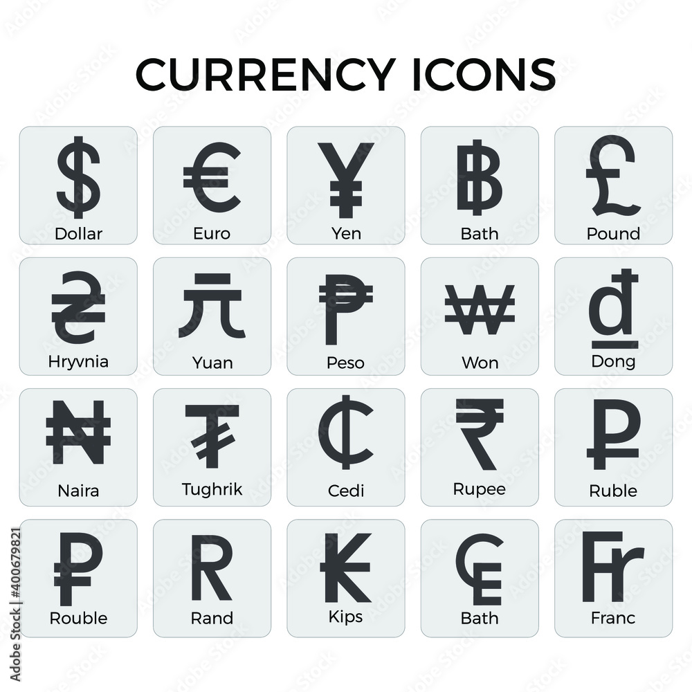 Currency icons. Eps10 vector illustration. Currency icons. Eps10 vector illustration.