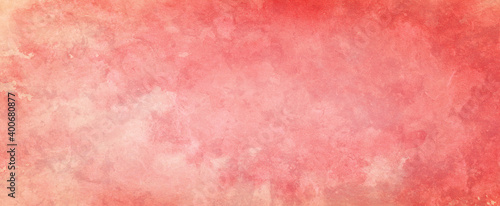 Orange and pink background with watercolor painted texture and distressed vintage grunge stains, old pastel peach and soft light red watercolor paint on paper