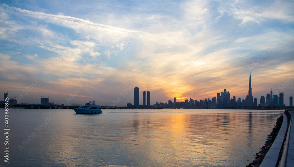 Dubai city skyline. UAE. Outdoors Dubai city skyline. UAE. Outdoors
