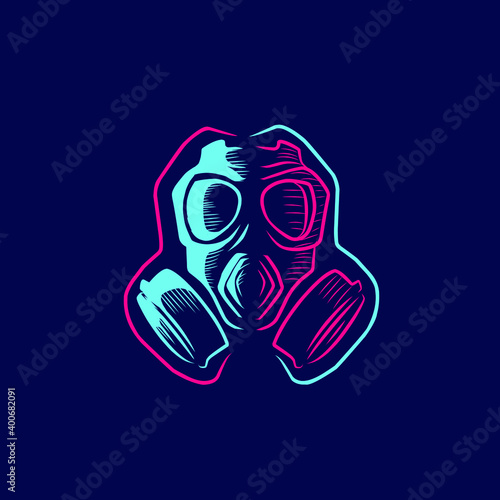 Gas mask line pop art potrait logo colorful design with dark background. Abstract vector illustration. Dark minimalist graphic. 