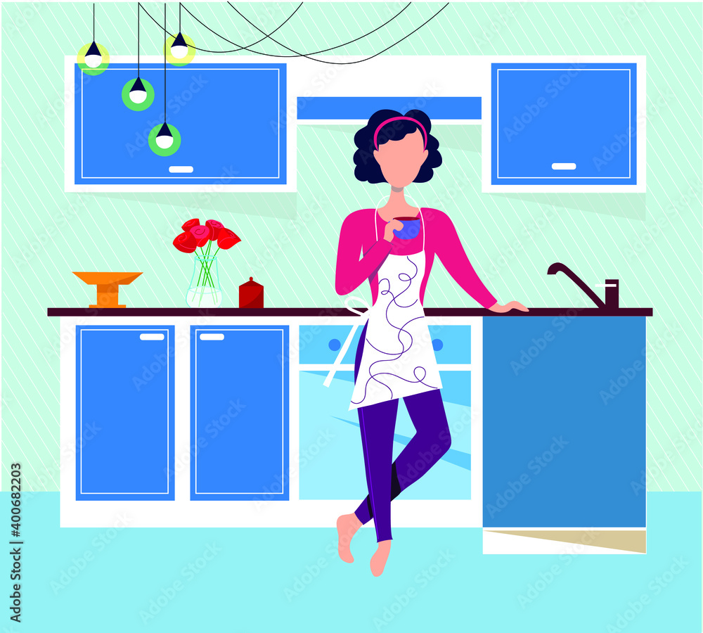 Chef character in the kitchen. Vector illustration Chef character in the kitchen. Vector illustration