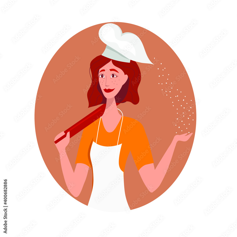 character of pastry chef with rolling pin. Vector illustration