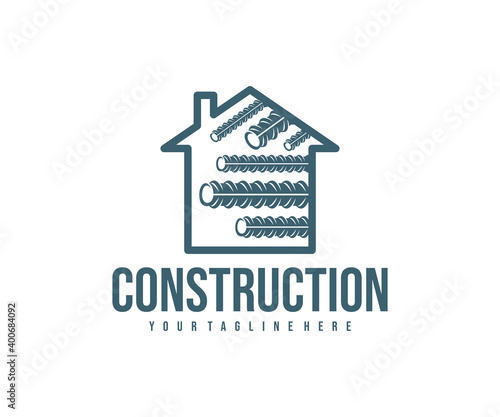 Steel reinforcement, metal industry, home and construction, logo design. Steel rebar, steel industry, steel reinforced concrete and repair, vector design and illustration
