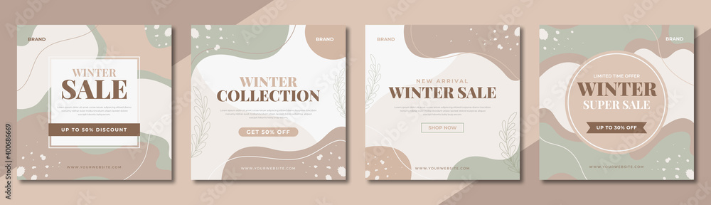 Set of winter fashion sale social media banner template. Winter sale post design for digital marketing & promotion. Web flyer, poster & cover design with brand logo & abstract graphic.  - obrazy, fototapety, plakaty 