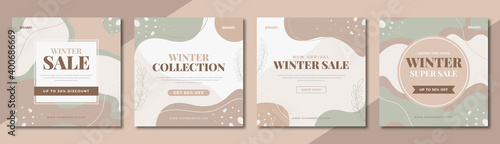 Set of winter fashion sale social media banner template. Winter sale post design for digital marketing & promotion. Web flyer, poster & cover design with brand logo & abstract graphic. 