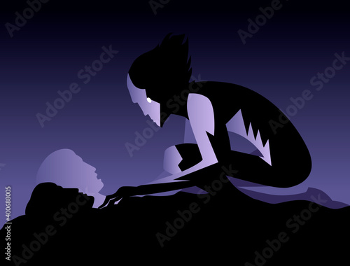 sleep paralysis disorder with shadow over a sleeping man