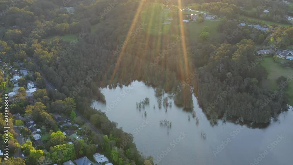 High flying drone footage of Avoca Lake, near Avoca beach from the east