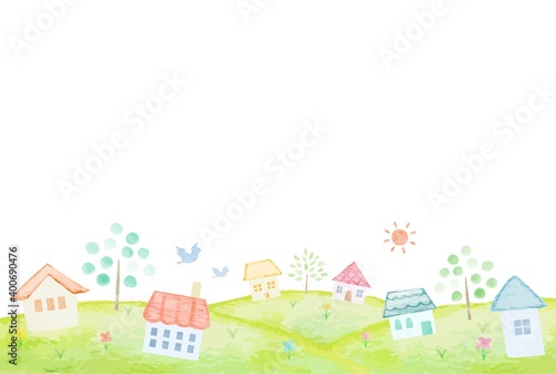 優しい水彩の街並み