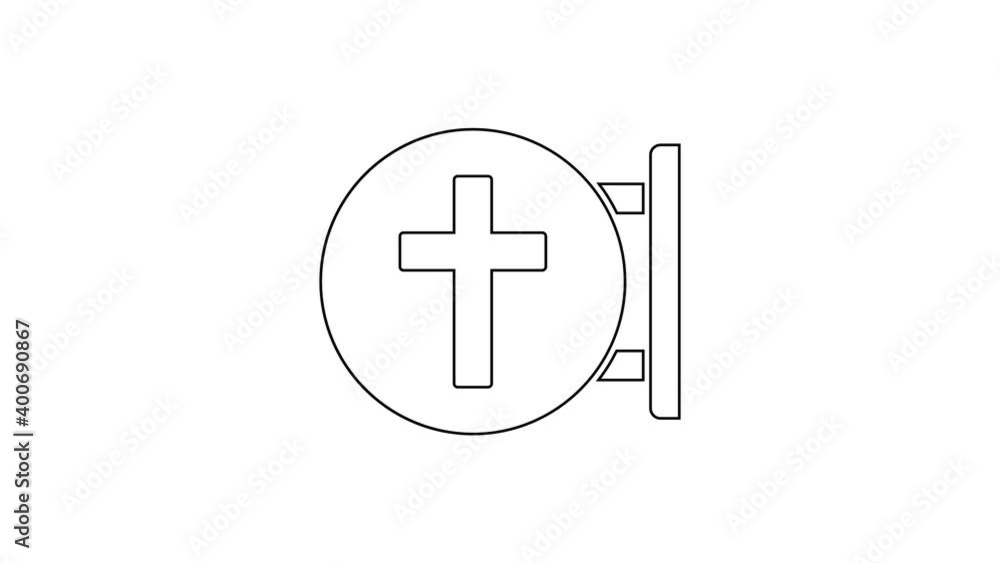 Black line Christian cross icon isolated on white background. Church cross. 4K Video motion graphic animation Black line Christian cross icon isolated on white background. Church cross. 4K Video motion graphic animation