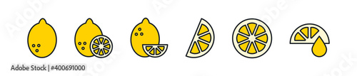 Lemon icon. Linear color icon, contour, shape, outline. Thin line. Modern minimalistic design. Vector illustrations of fruits
