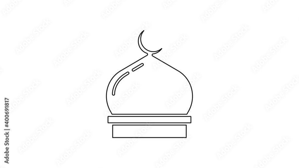 Black line Muslim Mosque icon isolated on white background. 4K Video motion graphic animation Black line Muslim Mosque icon isolated on white background. 4K Video motion graphic animation
