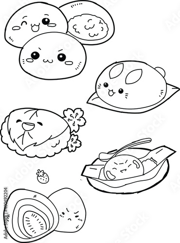 Set of Japanese moji or mochi with cute style.