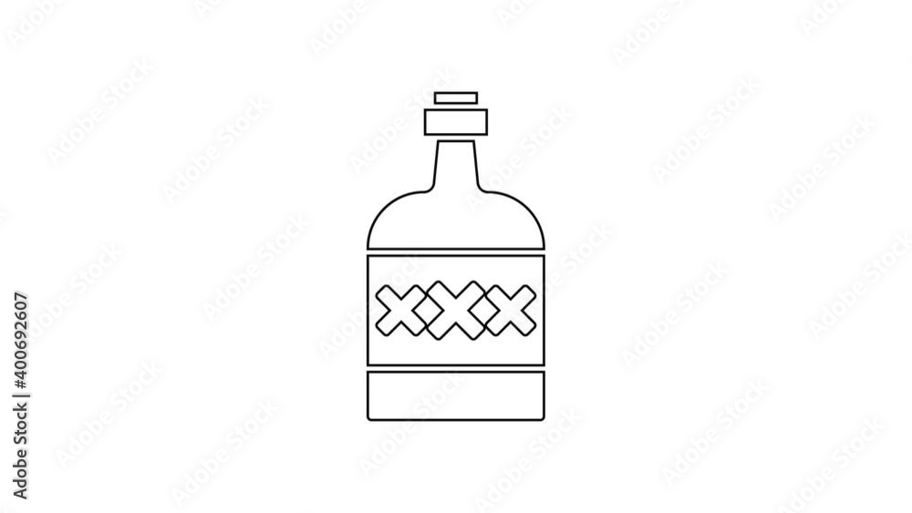 Black line Tequila bottle icon isolated on white background. Mexican alcohol drink. 4K Video motion graphic animation Black line Tequila bottle icon isolated on white background. Mexican alcohol drink. 4K Video motion graphic animation