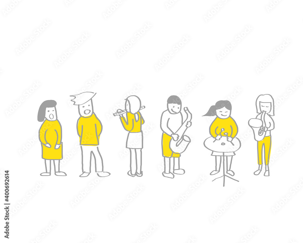 学校生活ーシンプルな線画手描きイラストー音楽室ー楽器