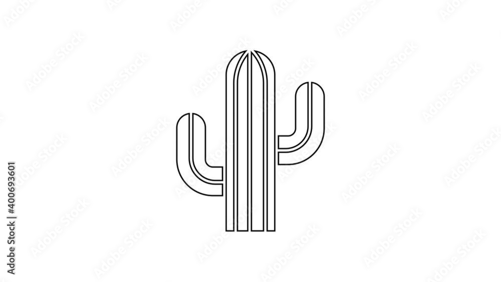 Black line Cactus icon isolated on white background. 4K Video motion graphic animation Black line Cactus icon isolated on white background. 4K Video motion graphic animation