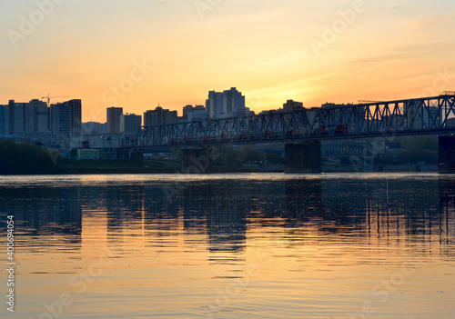 Sunrise over the Ob river in Novosibirsk