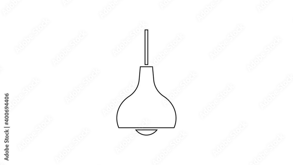 Black line Lamp hanging icon isolated on white background. Ceiling lamp light bulb. 4K Video motion graphic animation Black line Lamp hanging icon isolated on white background. Ceiling lamp light bulb. 4K Video motion graphic animation