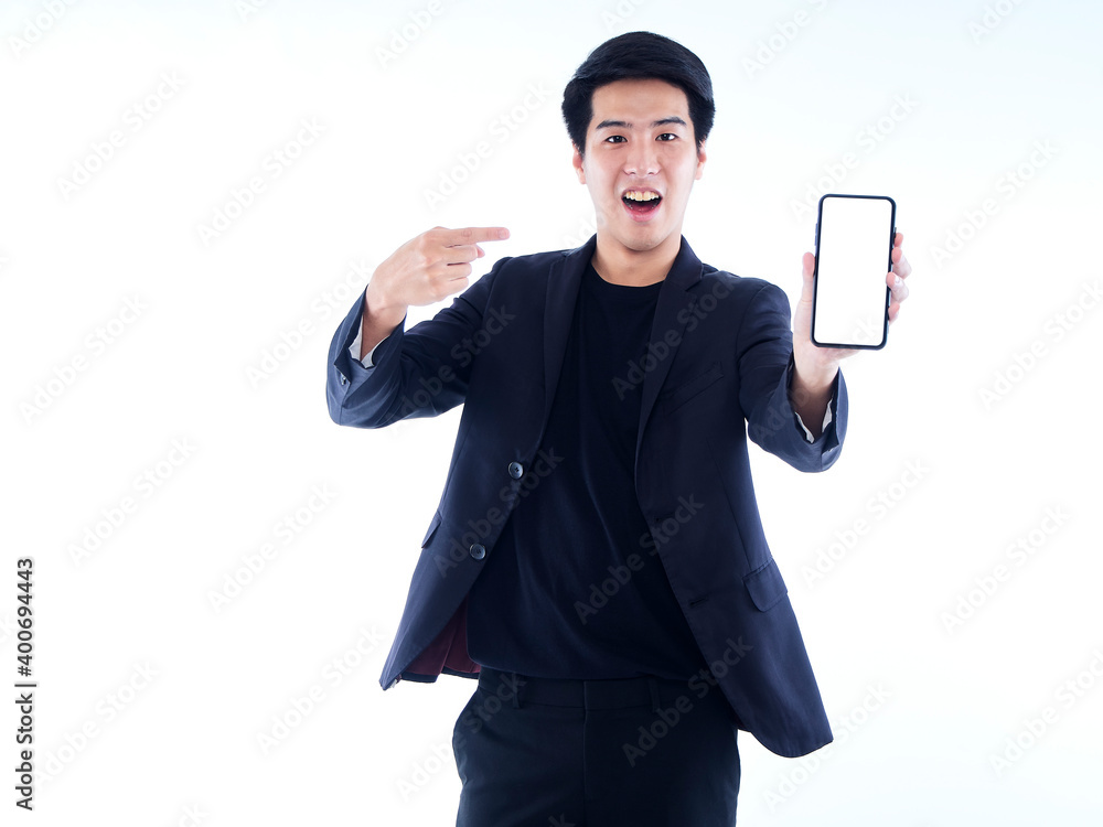 Young businessman showing blank screen smartphone Young businessman showing blank screen smartphone