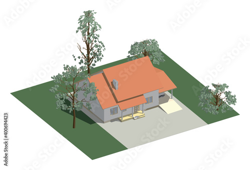 3d isometric creative modern  building. Colorful vector landscape Illustration.