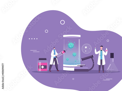 Doctor Men Doing Research And Practical On Covid-19 Vaccine In Laboratory For Awareness Concept.