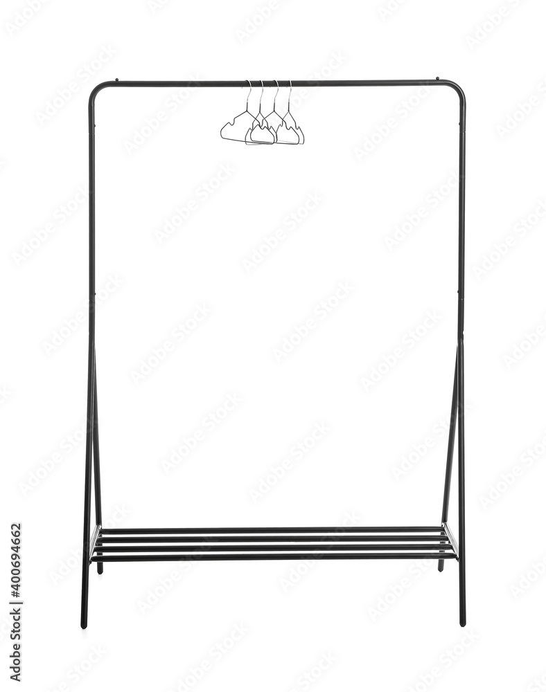 Rack with clothes hangers on white background Rack with clothes hangers on white background