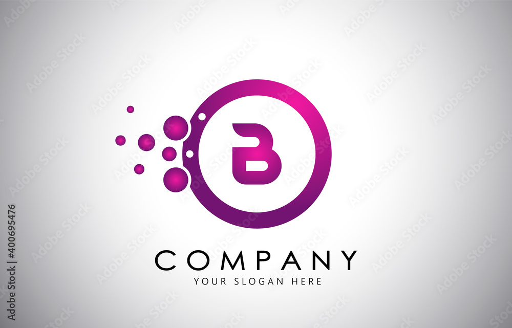 B Letter Logo with Purple Dots, Bubble in a circle. Purple,Pink, Magenta Bubble Design Vector Illustration. B Letter Logo with Purple Dots, Bubble in a circle. Purple,Pink, Magenta Bubble Design Vector Illustration.