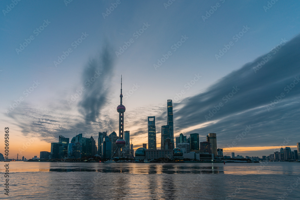 Sunrise view of Lujiazui, the financial district in Shanghai, China.