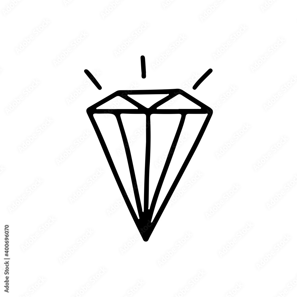 Hand drawn Valentines day gemstone in doodle style isolated on white background. Vector outline illustration. Design for greeting card, banner, web, sticker, coloring pages Hand drawn Valentines day gemstone in doodle style isolated on white background. Vector outline illustration. Design for greeting card, banner, web, sticker, coloring pages