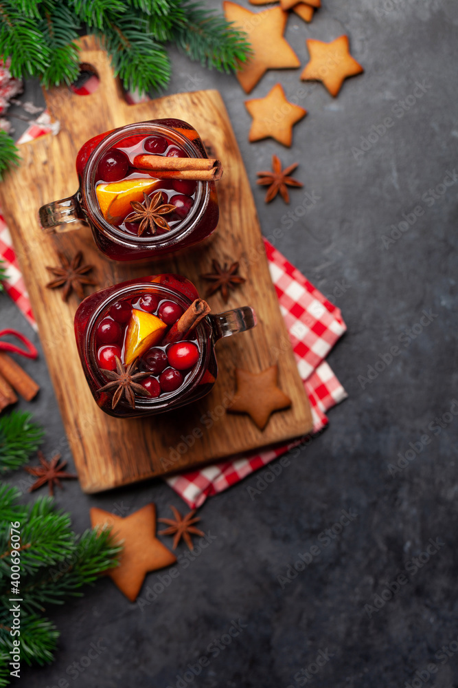 Christmas greeting card with cookies and mulled wine