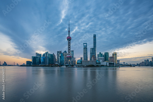 Sunrise view of Lujiazui, the financial district in Shanghai, China.