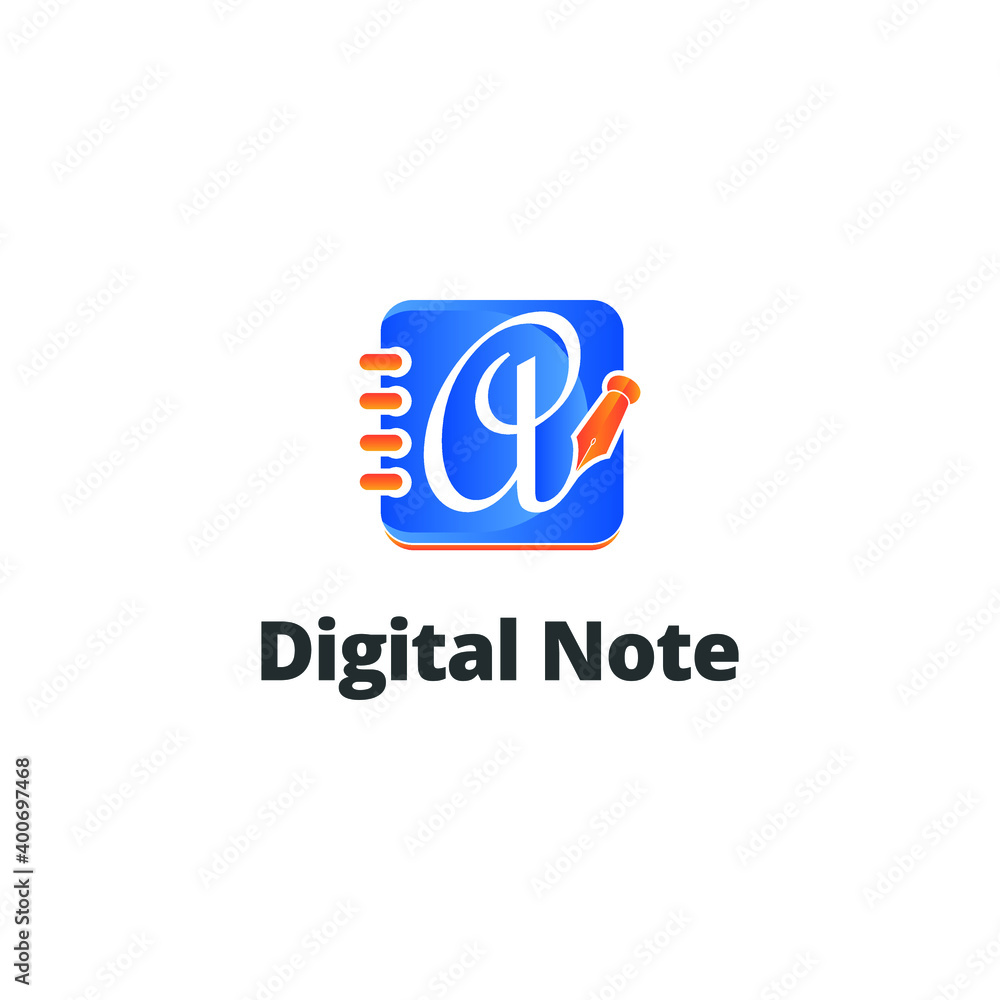 Fototapeta premium Letter A on book note and note pad with pen for writing logo concept design