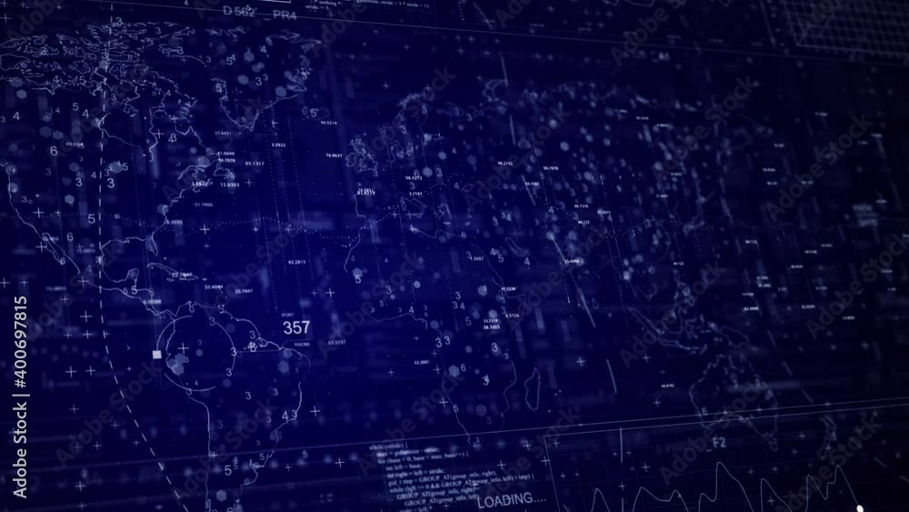 Technological background.HUD with map and digital data code.Futuristic Sci Fi UI background.Global connection.Blue. Technological background.HUD with map and digital data code.Futuristic Sci Fi UI background.Global connection.Blue.