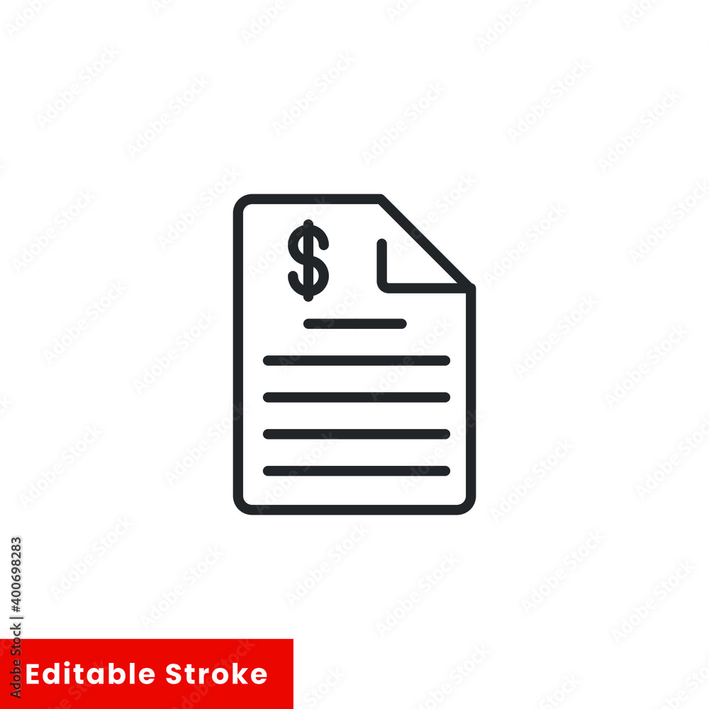 Cashier receipt icon. ATM machine receipt. paper shop receipt with Dollar symbol for slip or bill payment. Line style pictogram. Editable stroke. Vector illustration. Design on white background. EPS10 Cashier receipt icon. ATM machine receipt. paper shop receipt with Dollar symbol for slip or bill payment. Line style pictogram. Editable stroke. Vector illustration. Design on white background. EPS10