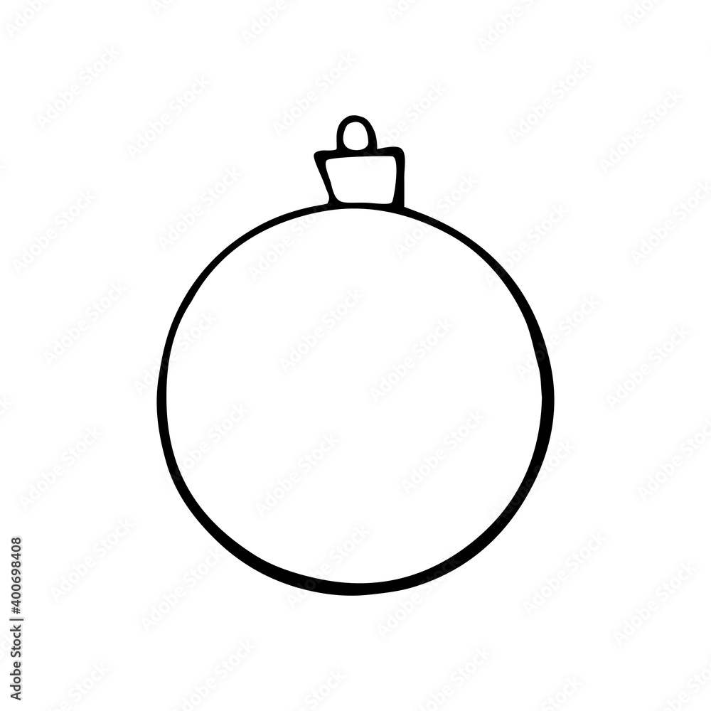 Vector hand drawn contour and shape of Christmas tree ball for coloring at Xmas and New year holidays. Template for kids creativity Vector hand drawn contour and shape of Christmas tree ball for coloring at Xmas and New year holidays. Template for kids creativity
