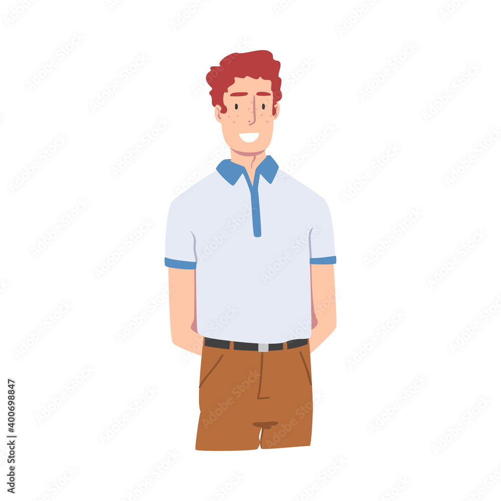 Young Redhead Smiling Man in Standing Pose Vector Illustration