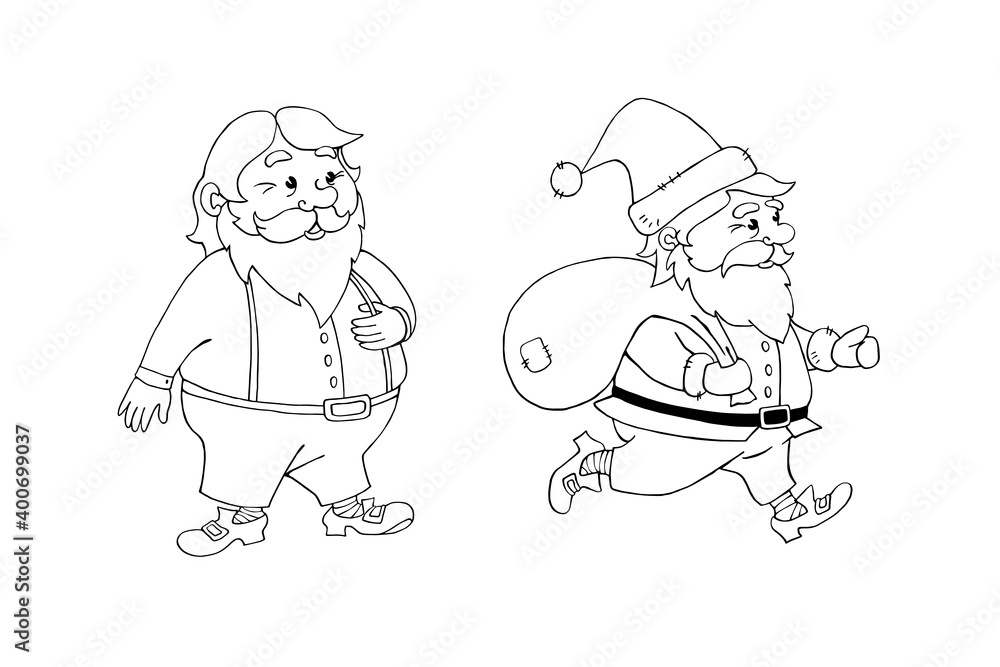 Santa Claus. Vector contour hand drawn illustration. New year and Christmas outline characters in doodle style, sketch. For greeting cards, calendars, prints, children's coloring book Santa Claus. Vector contour hand drawn illustration. New year and Christmas outline characters in doodle style, sketch. For greeting cards, calendars, prints, children's coloring book