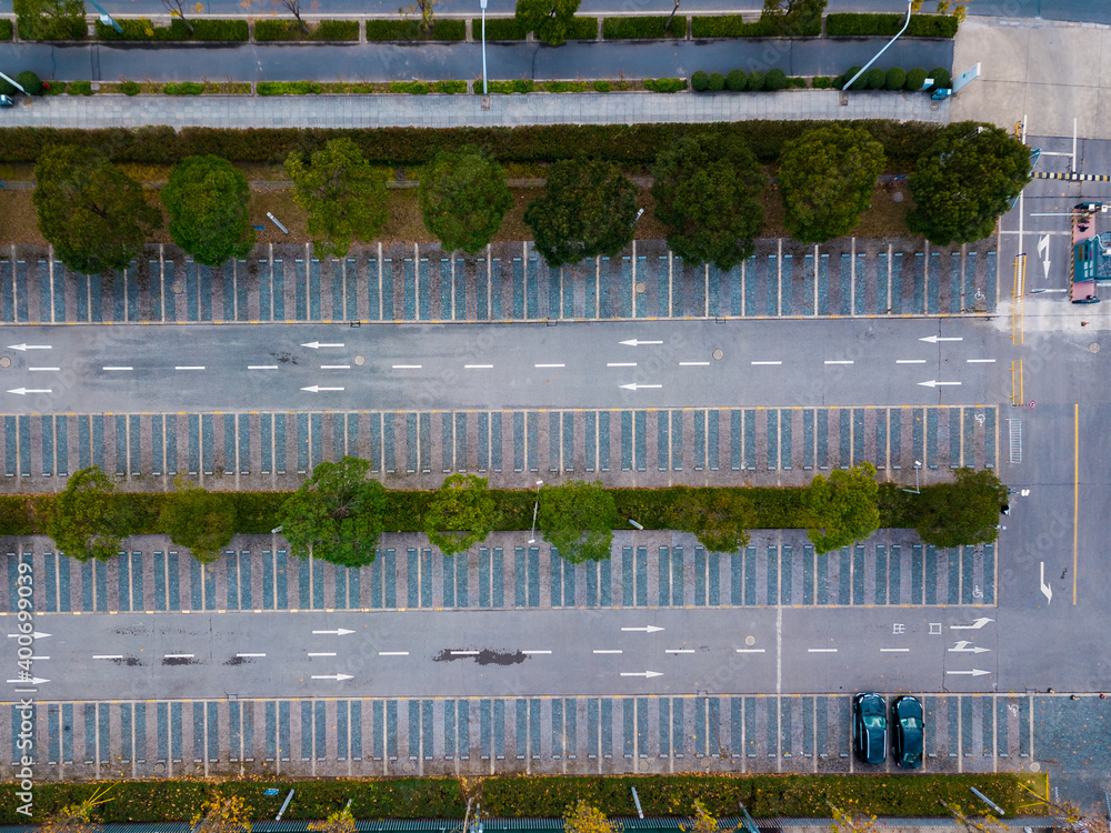 Aerial view of a parking lot. - obrazy, fototapety, plakaty 