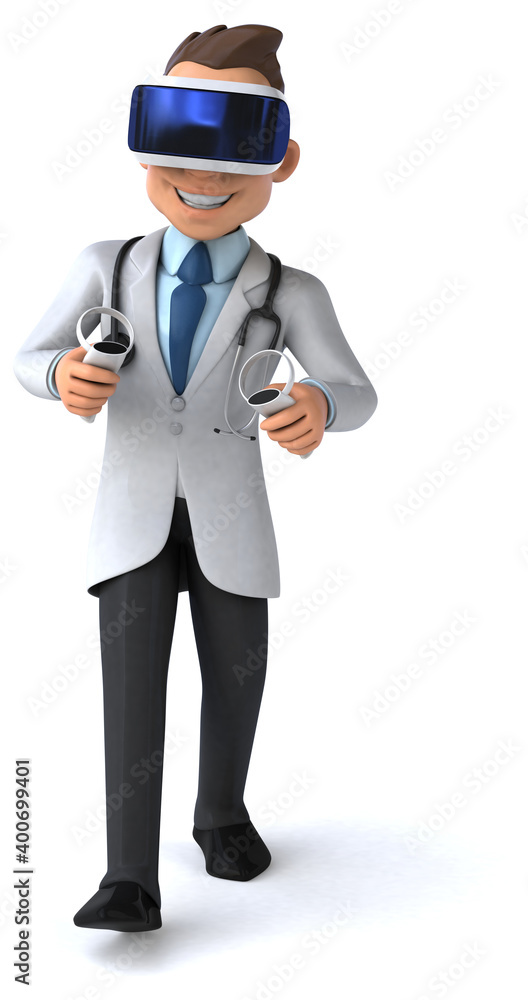 Fun 3D Illustration of a doctor with a VR Helmet Fun 3D Illustration of a doctor with a VR Helmet