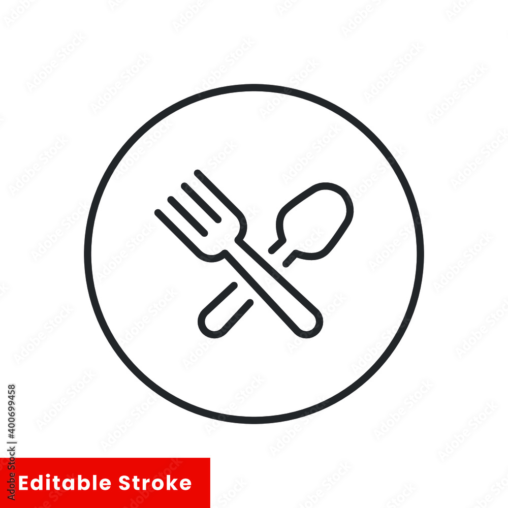 Fork and spoon icon, silverware line sign on white background - editable stroke vector illustration eps10 Fork and spoon icon, silverware line sign on white background - editable stroke vector illustration eps10
