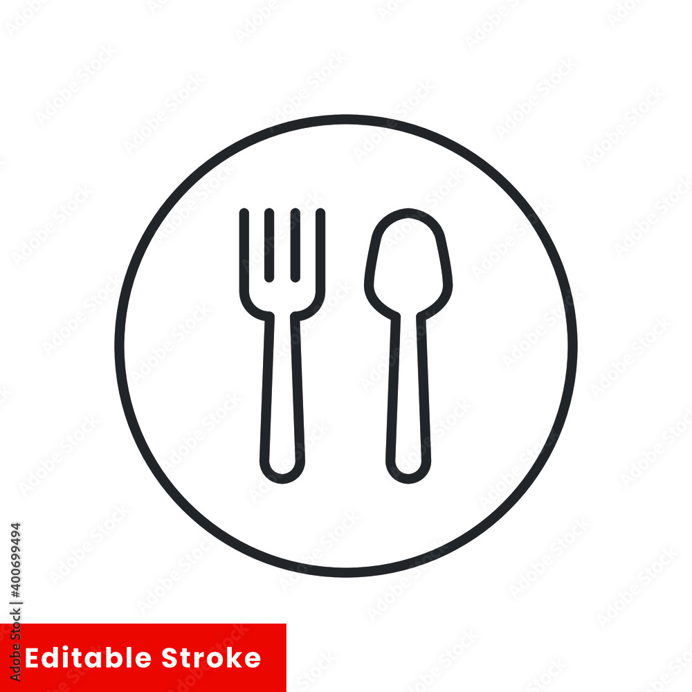 Fork and spoon icon, silverware line sign on white background - editable stroke vector illustration eps10 Fork and spoon icon, silverware line sign on white background - editable stroke vector illustration eps10