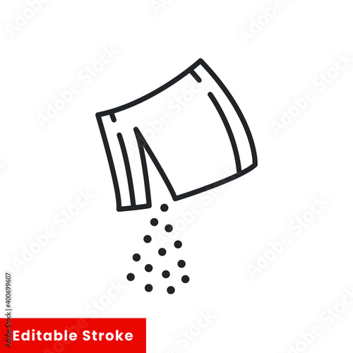 Packet soluble powder icon, open paper sachet, soluble medication, thin line web symbol on white background - editable stroke vector illustration. EPS 10