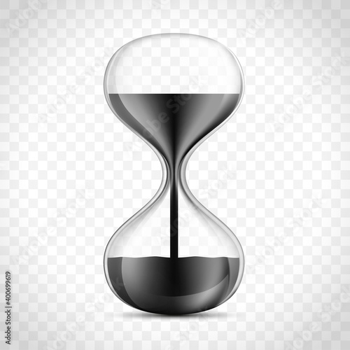 Oil in hourglass. Black liquid in the sandglass.
