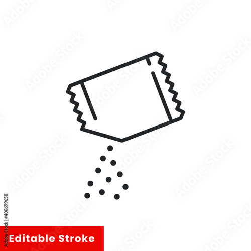 Packet soluble powder icon, open paper sachet, soluble medication, thin line web symbol on white background - editable stroke vector illustration. EPS 10