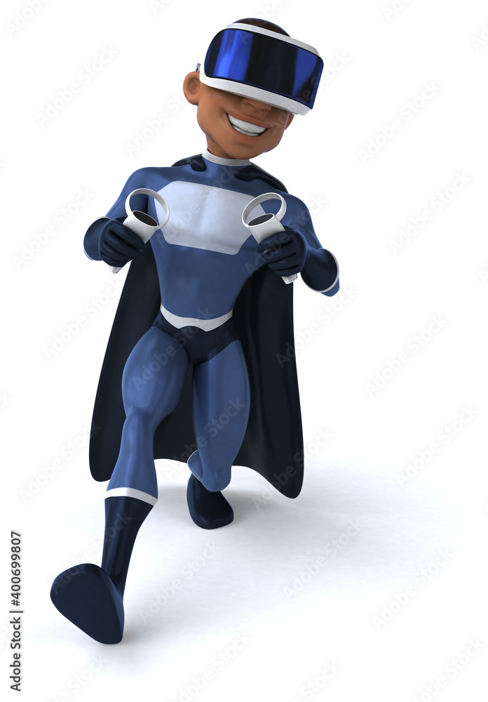 Fun 3D Illustration of a superhero with a VR Helmet Fun 3D Illustration of a superhero with a VR Helmet