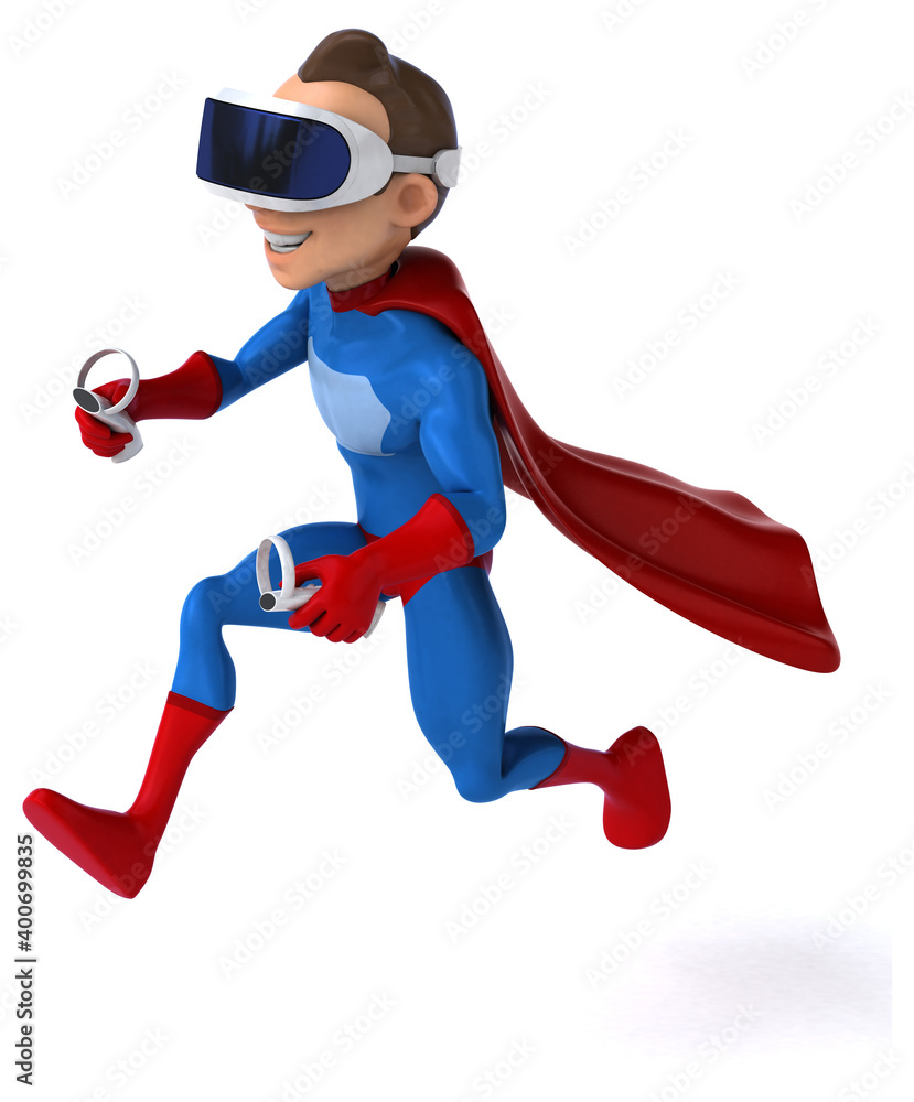 Fun 3D Illustration of a superhero with a VR Helmet Fun 3D Illustration of a superhero with a VR Helmet