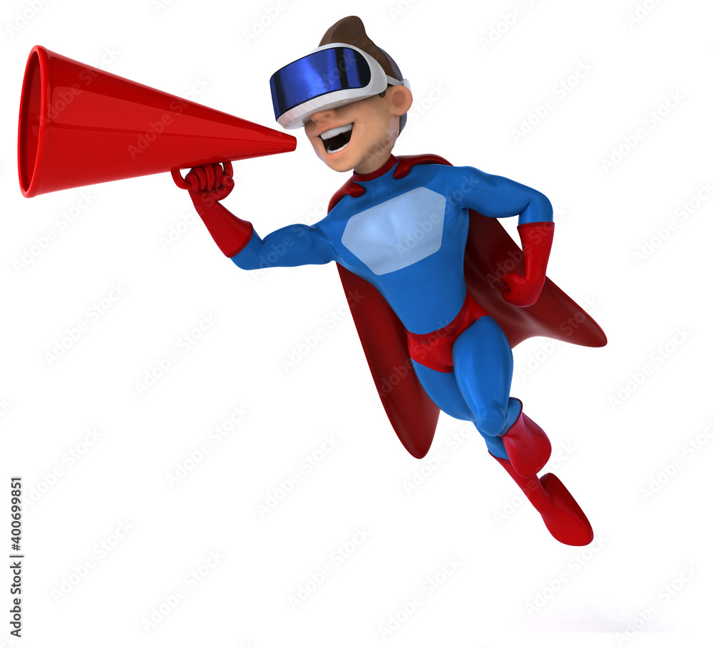 Fun 3D Illustration of a superhero with a VR Helmet Fun 3D Illustration of a superhero with a VR Helmet